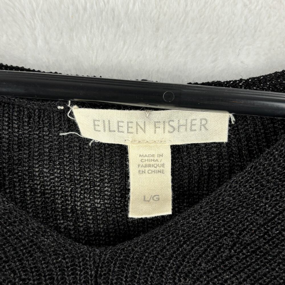 Eileen Fisher Sweater Large Organic Linen Tencel Black V Neck Boxy Quiet Luxury - Picture 4 of 9